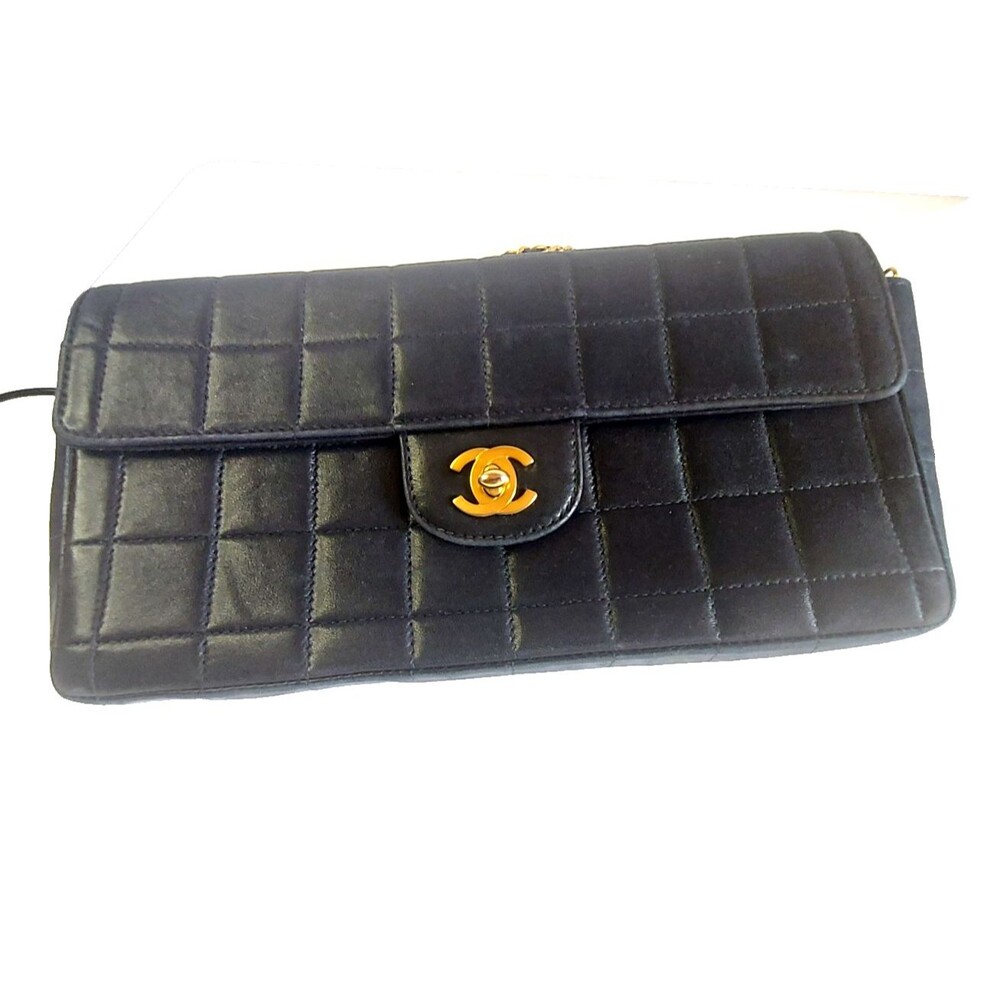 CHANEL East West Chocolate Bar Clutch Shoulder Bag Vintage Black